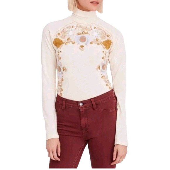 Free People Womens Top Disco Rose Heavily Embroidered Floral Ivory Cream Boho - Picture 12 of 12